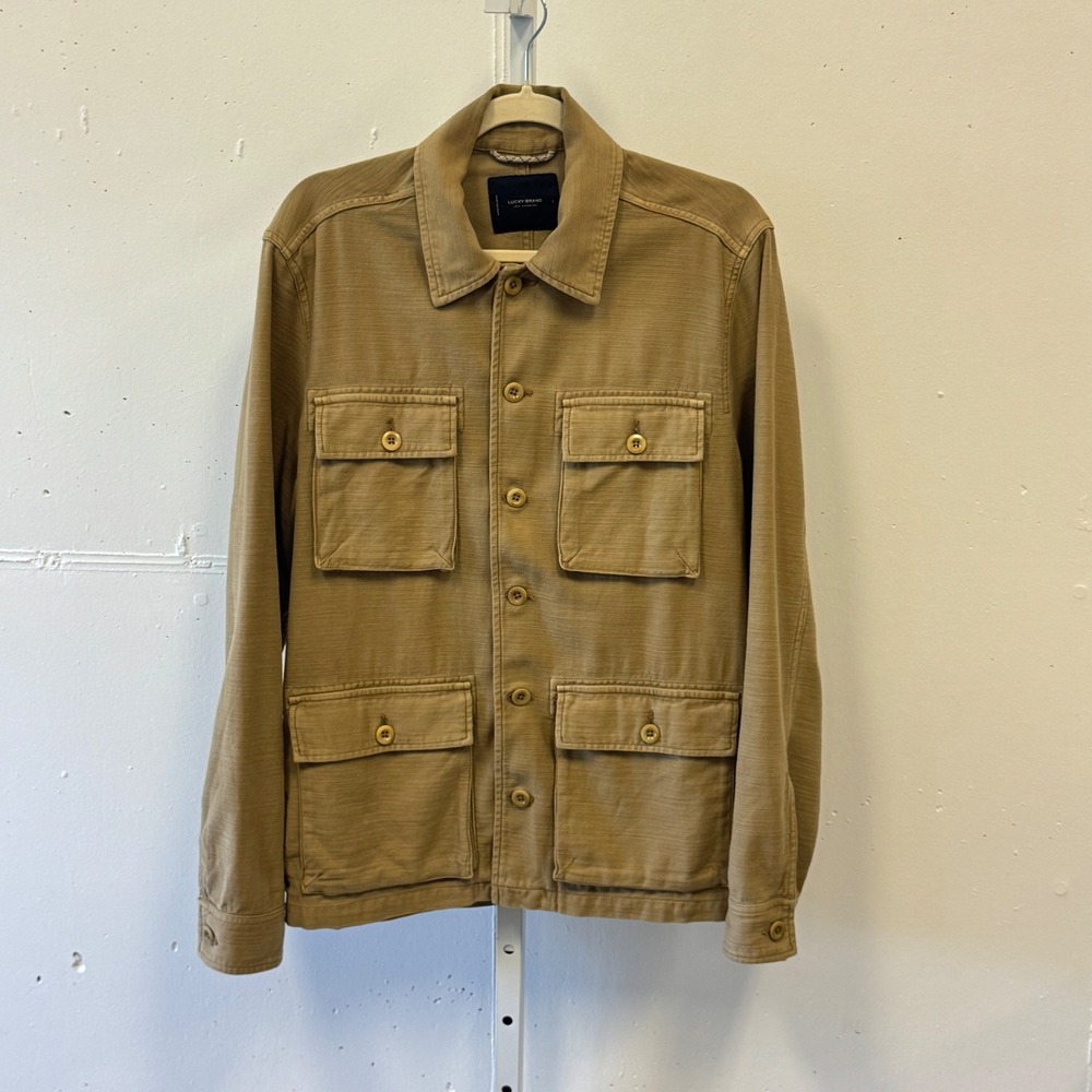 Lucky Brand Mens Tan Khaki Field Jacket Cotton Tencel Utility Coat 7M31001 Small